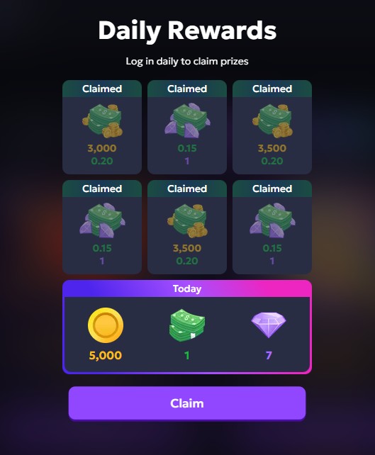 Daily bonus button location