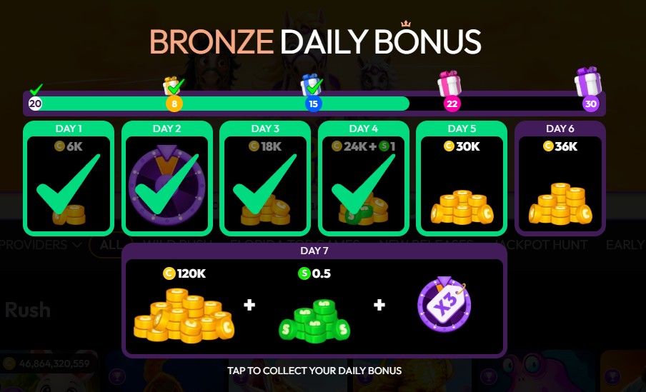Daily bonus button location