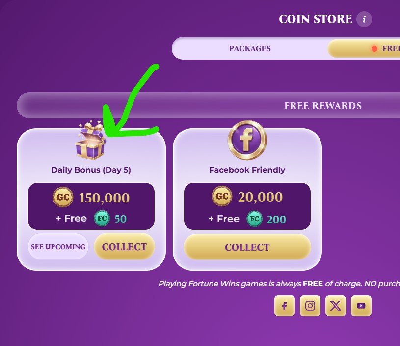 Daily bonus button location