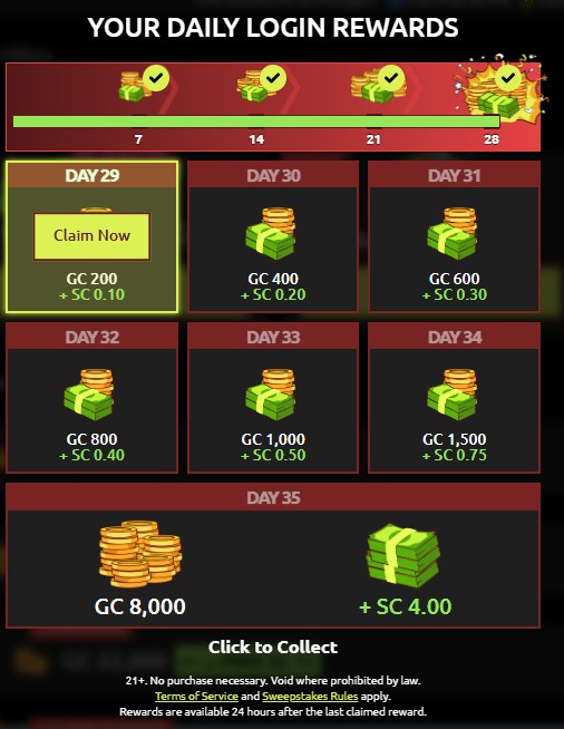 Daily bonus button location