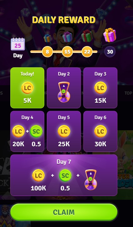 Daily bonus button location