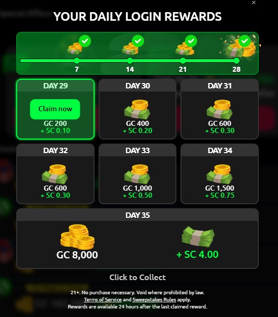 Daily bonus button location