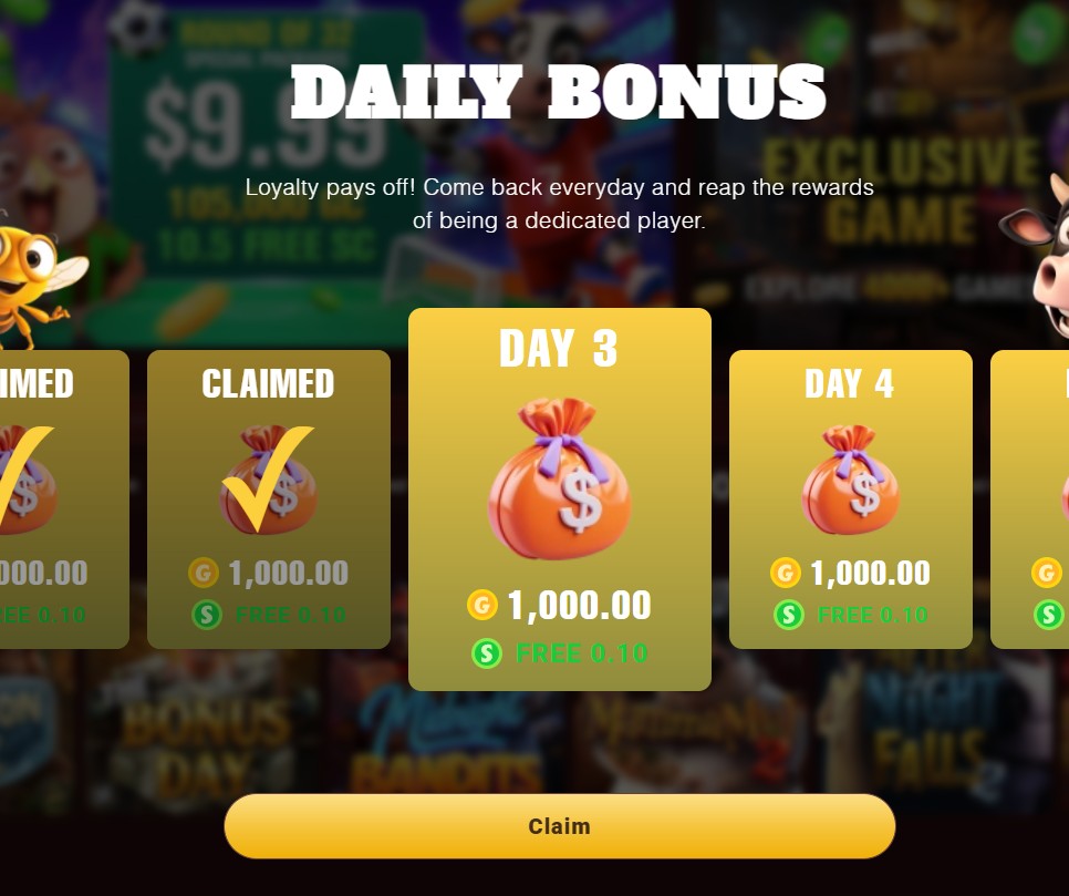 Daily bonus button location