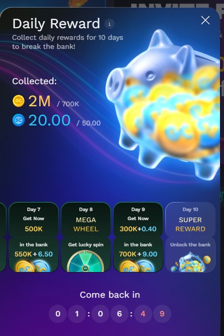 Daily bonus button location