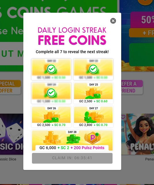 Daily bonus button location
