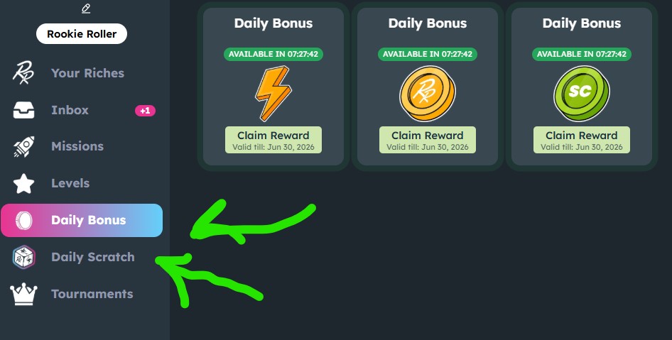 Daily bonus button location