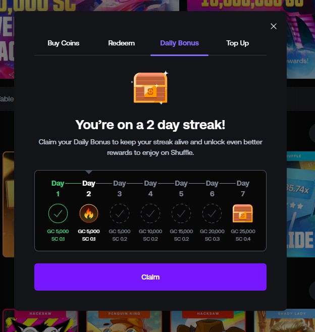 Daily bonus button location