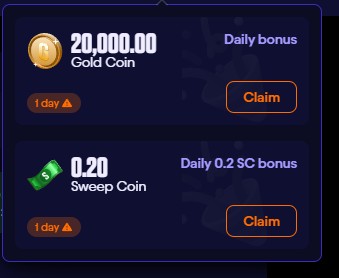 Daily bonus button location