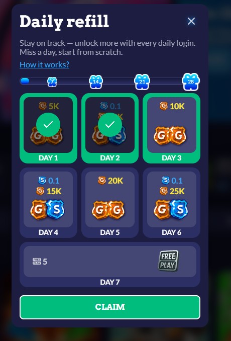 Daily bonus button location