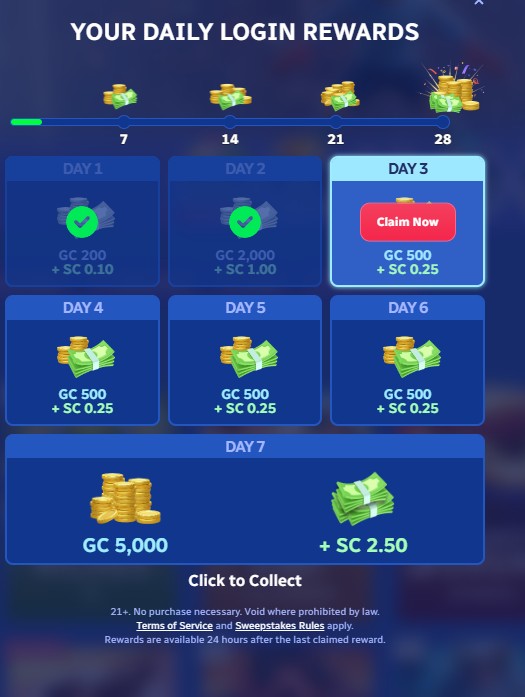 Daily bonus button location