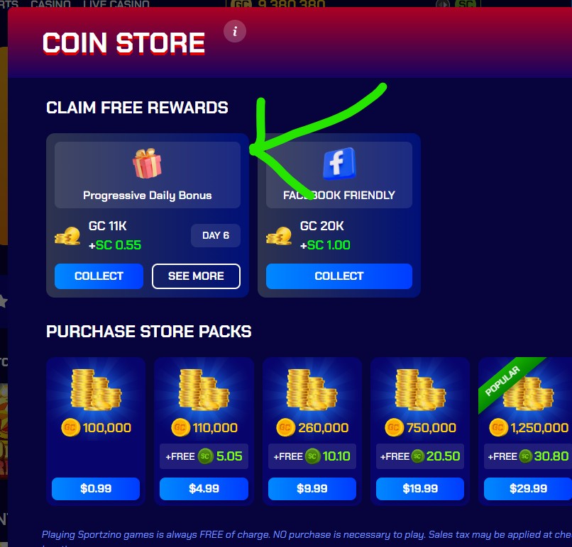 Daily bonus button location