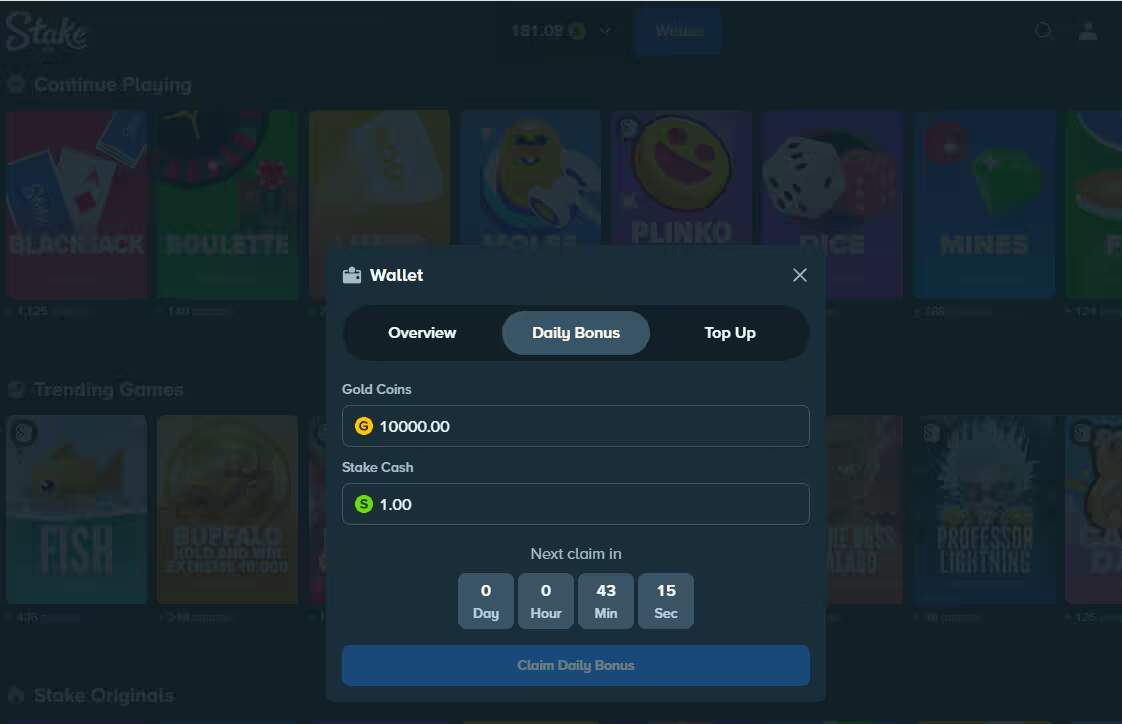 Daily bonus button location