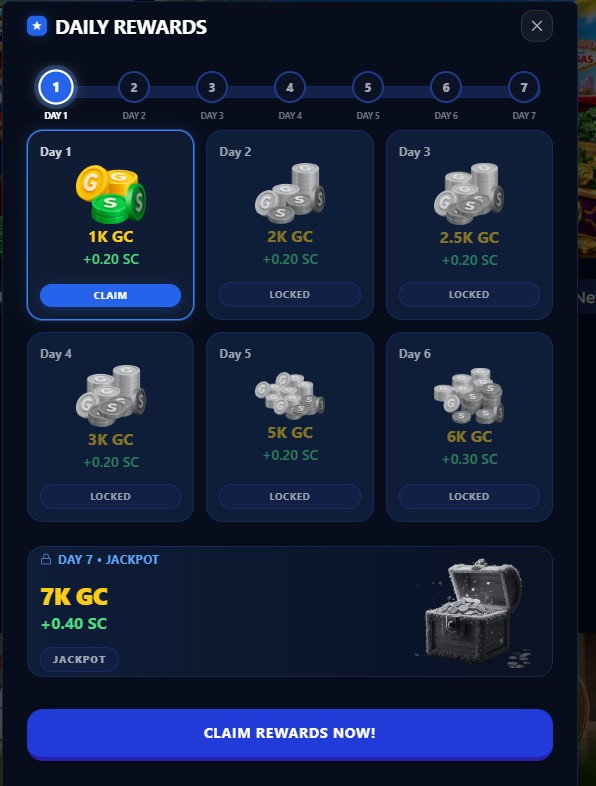 Daily bonus button location