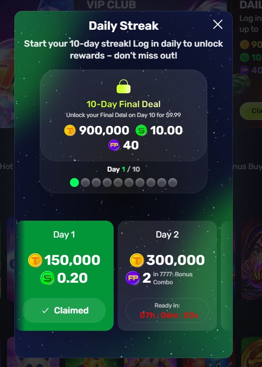 Daily bonus button location