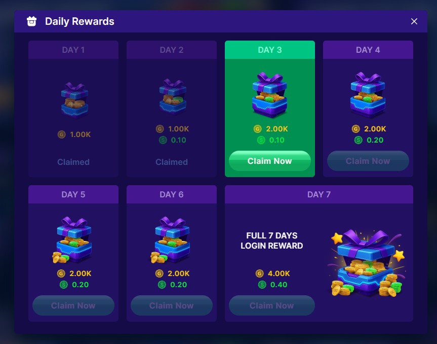 Daily bonus button location